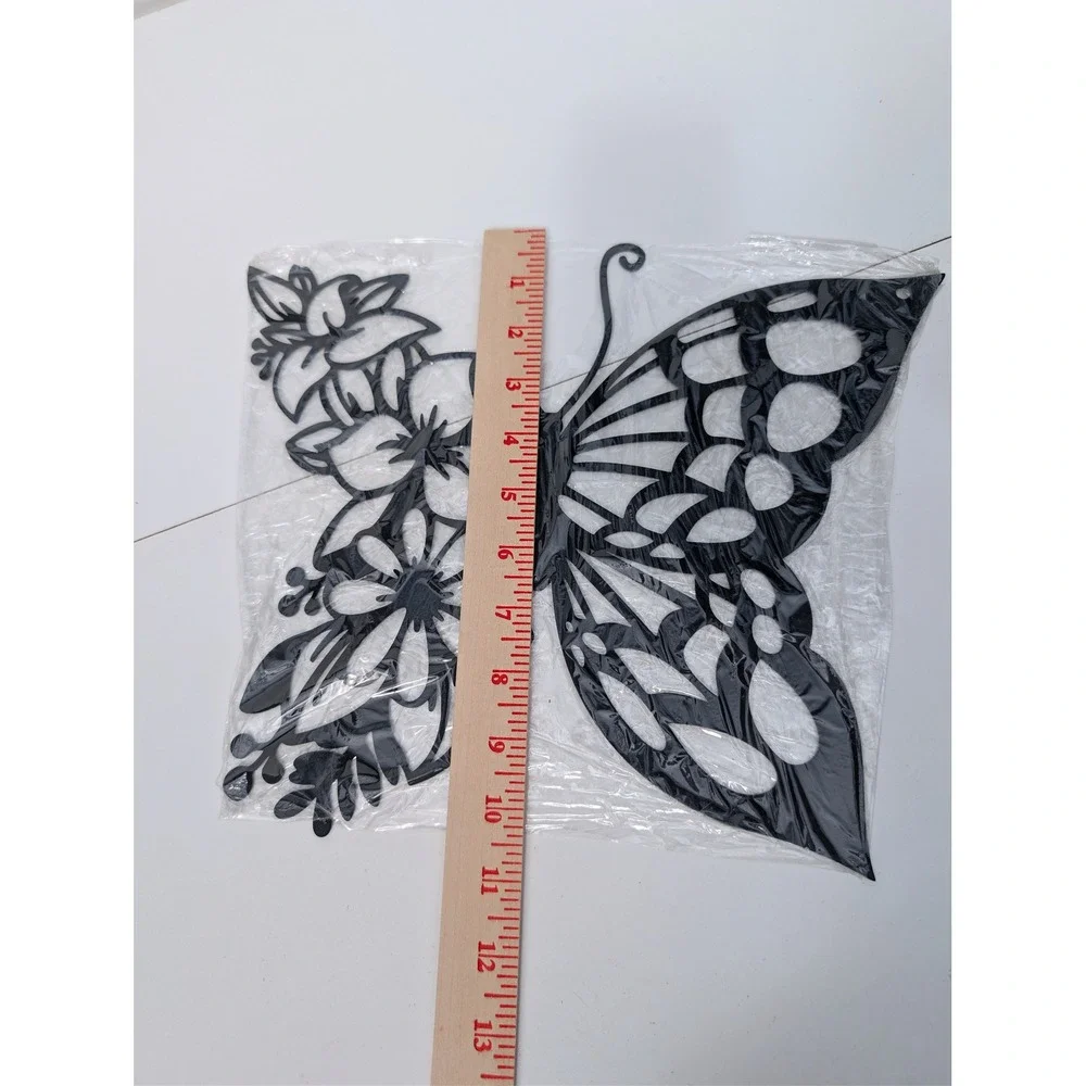 Black Metal Butterfly Floral Wall Art Decor Flower Silhouette Sculpture New